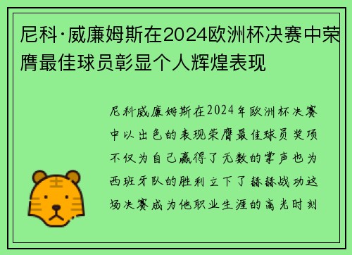 尼科·威廉姆斯在2024欧洲杯决赛中荣膺最佳球员彰显个人辉煌表现